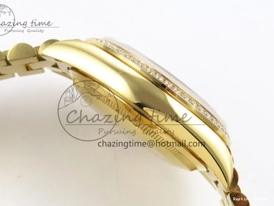 0420 WaterResistant Day Date 36 YG RAF 1:1 Best Edition Brown Oman Dial Diamonds Bezel on YG Bracelet A 1518